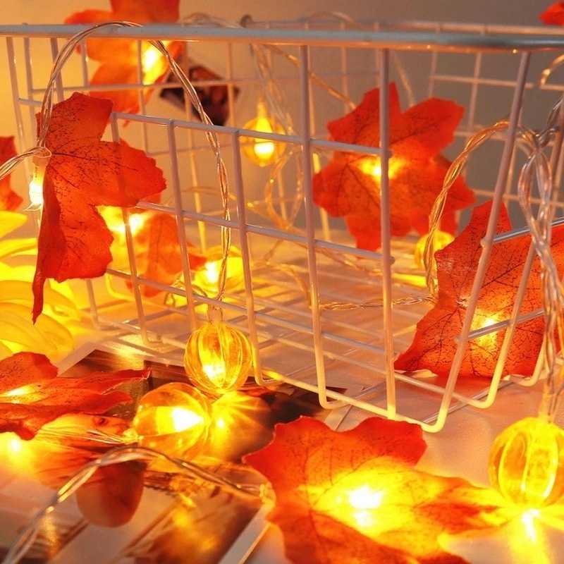 Lampu Tumblr LED Model Labu / Daun Maple Tenaga Baterai Untuk Dekorasi Halloween / Thanksgiving