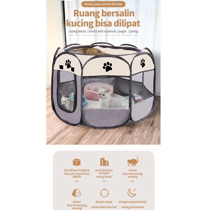 Pagar Tenda Lipat Portabel dengan 8 Panel untuk Anjing / Kucing Kandang Lipat Hewan Bahan Kain