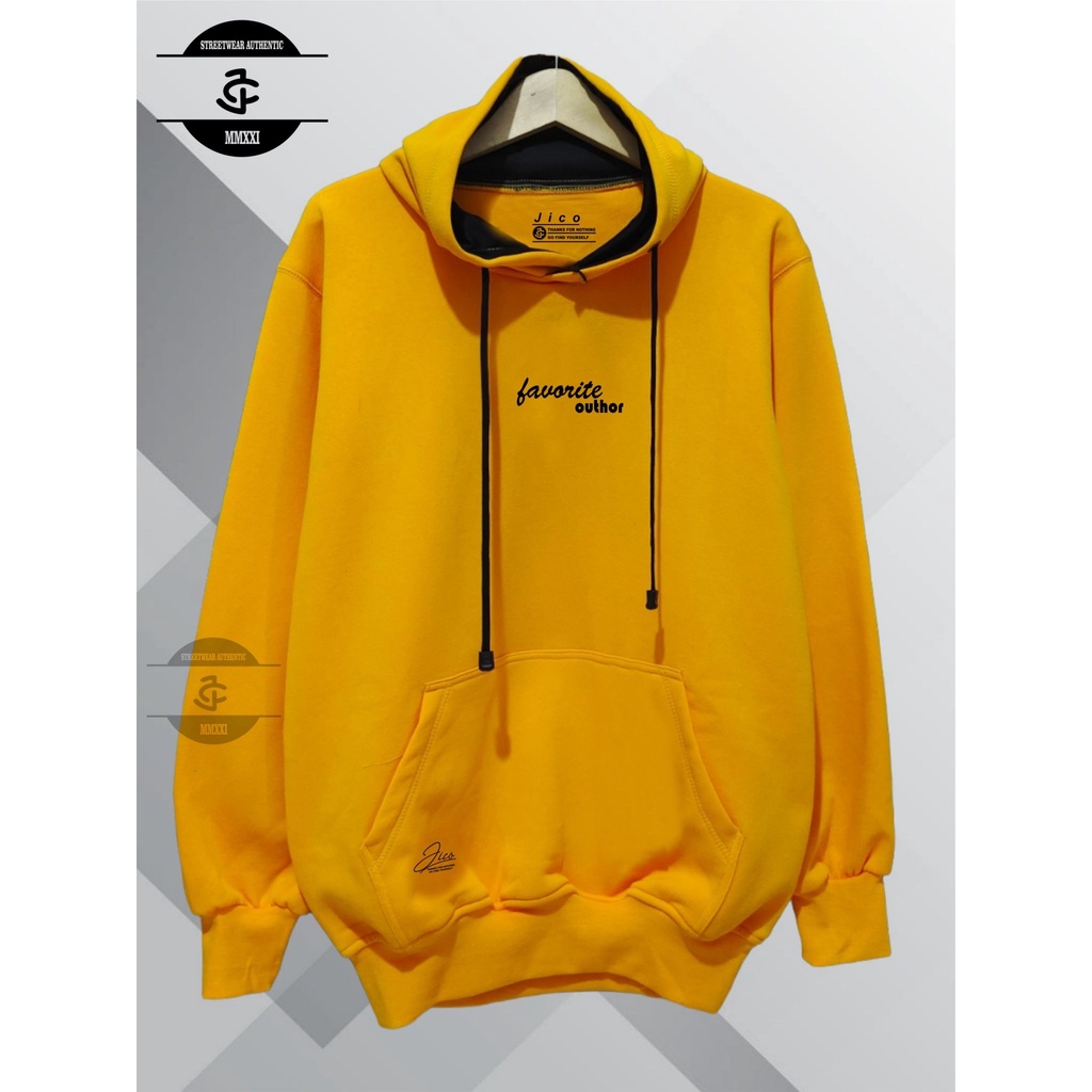 Jaket Hoodie Original JICO Distro Pria Wanita Aesthetic Warna Kuning Kenari List FAVORITE OUTHOR Oversize M L XL XXL Pria Wanita Jaket hudie Unisex Jaket Distro Sweater Dewasa Pakaian Pria Jaket Terbaru Terlaris Terpopuler Lokal Brand Bandung Masa Kini