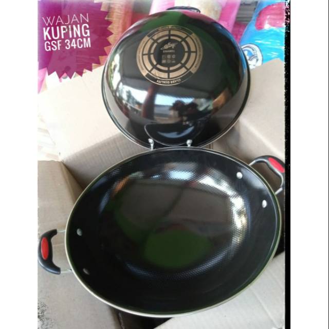 Wok Pan Wajan Enamel 34cm Anti Gores