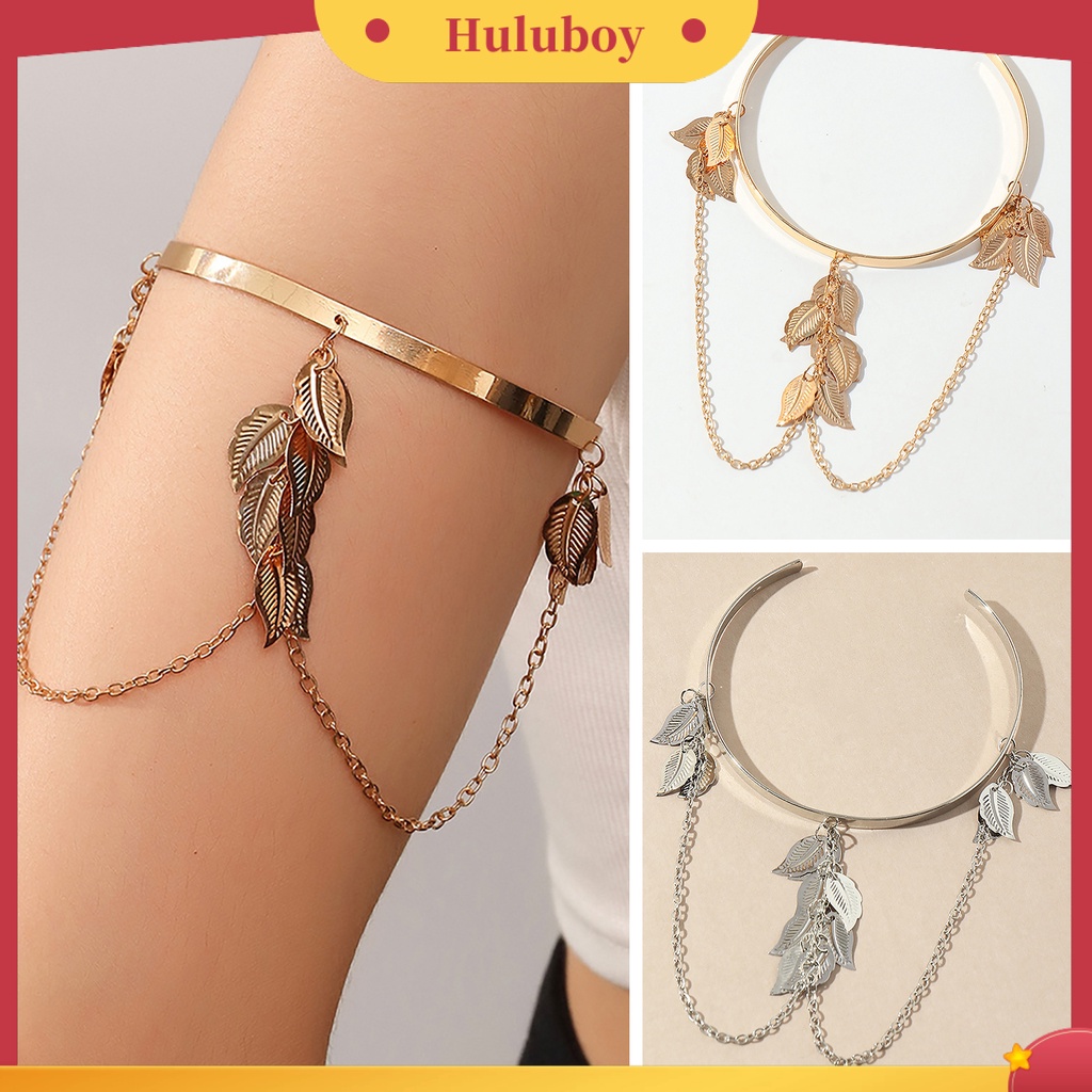 Hu Hu Hu Hu Hu Alat Bantu Pasang Kacamata♡ Gelang Lengan Atas Model Terbuka Adjustable Desain Daun Gaya Bohemian