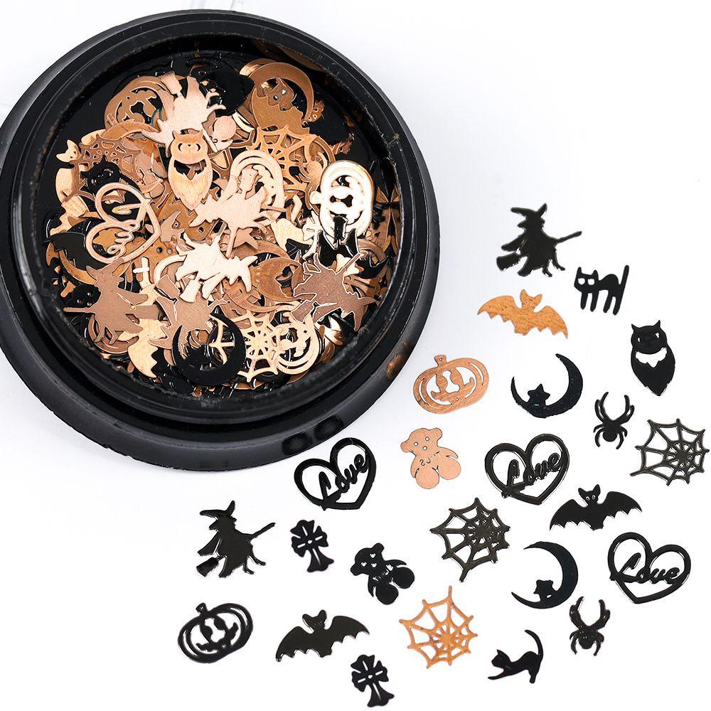 NEEDWAY Halloween Perhiasan Nail Art Hitam Emas Alloy Decals Cross Kelelawar Penyihir DIY Nail Art Dekorasi