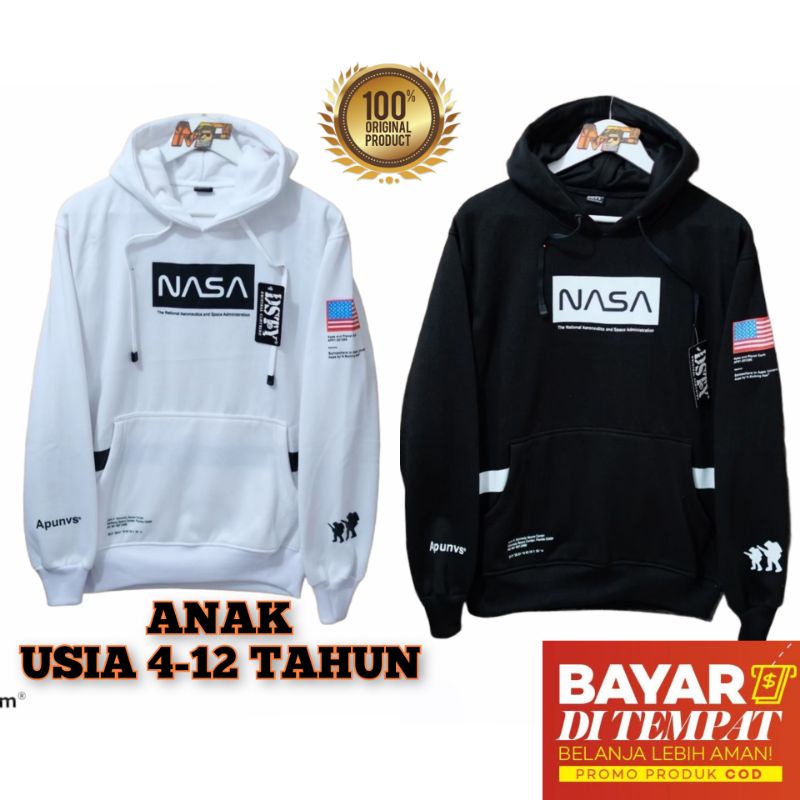 Jaket Hoodie Anak Nasa AAPE Bahan Fleece S M L XL Hitam Navy Merah Hijau Sweater Anak Laki NASA