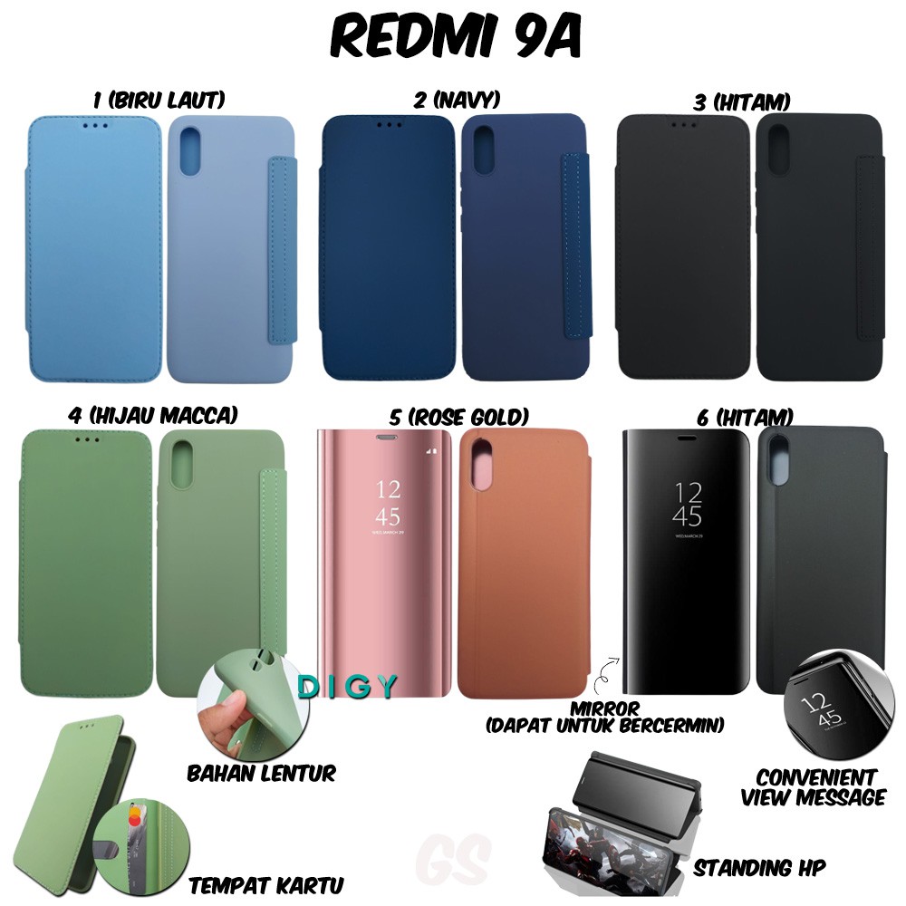 Spesial Murah import Casing  REDMI 9A Flip Cover Candy Flip Cover Mirror REDMI 9A Standing Case