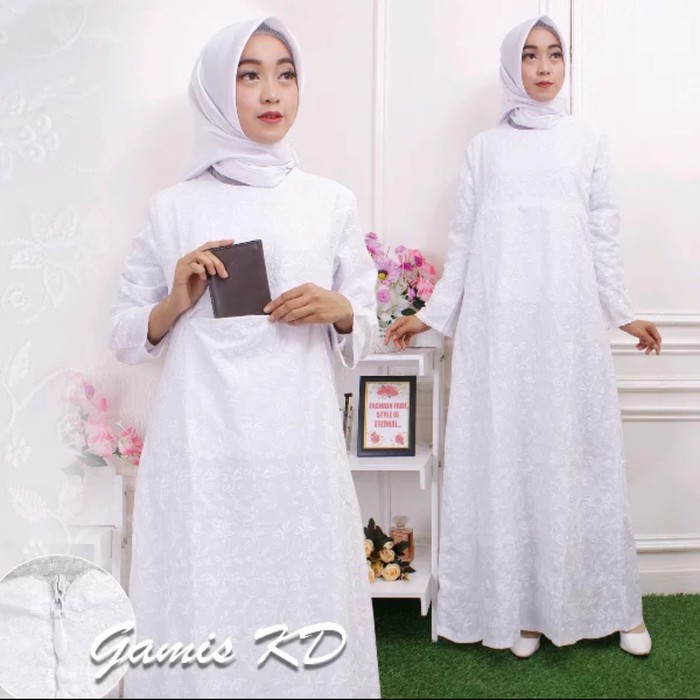 Gamis Putih Katun Paris/Gamis Ihrom/Perlengkapan Haji - Putih- M
