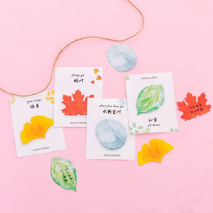 Memo Post Note Bentuk Daun Ginkgo Maple Mulberry Kreatif Portable