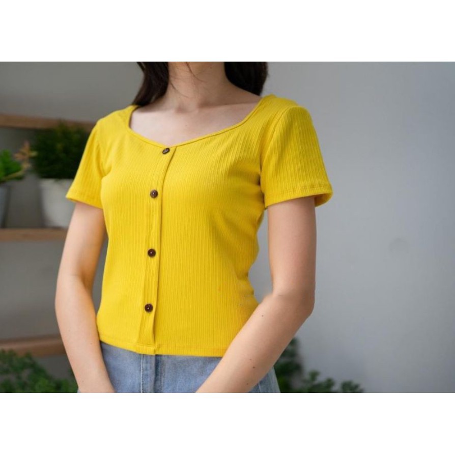 Atasan Baku Kaos Rajut Rib - GIANT BASIC ART Rib - T shirt Rib Wanita