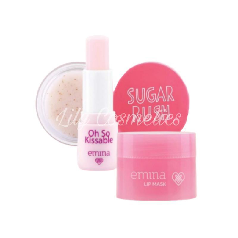Jual Emina Paket Perawatan Bibir 3 in 1 Lip Mask Sugar Rush Lip Scrub