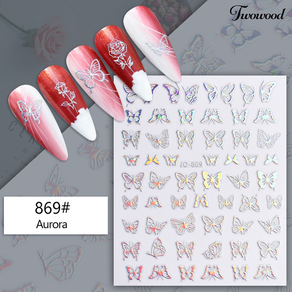 Twowood Stiker Kuku 2D Motif Hati / Bintang / Bunga / Kupu-Kupu Untuk Dekorasi Nail Art / Manicure DIY