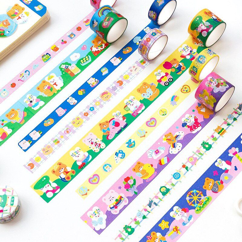 

washi tape/selotip bahan Kertas Motif bear rabbit bentoy Lucu Korea/solasi diy label perekat