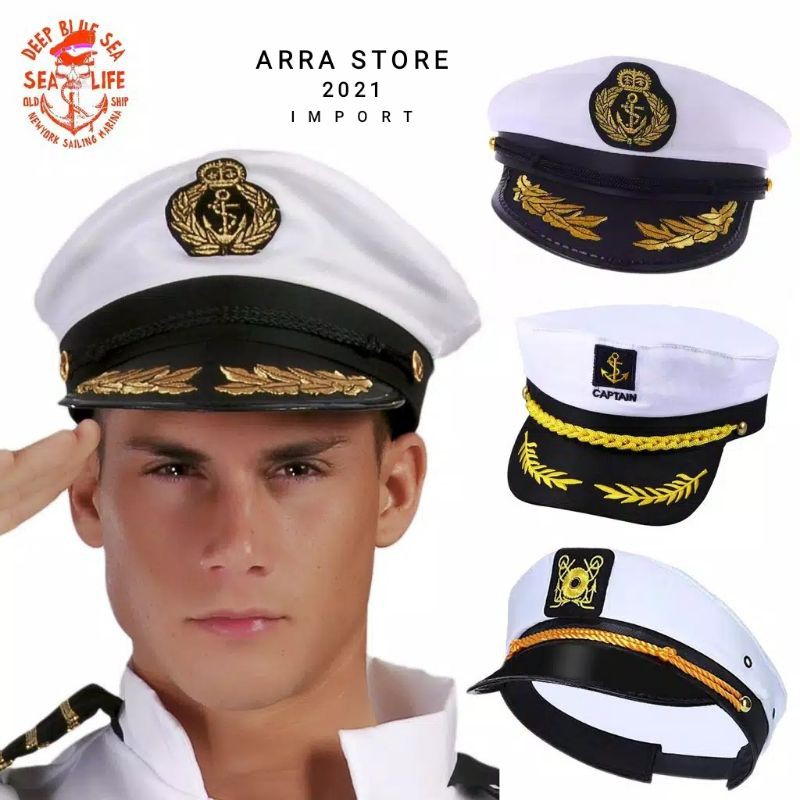 Topi Kapten Laut Topi Captain White Yacht Navy Skipper Sailor Military Nautical Hat