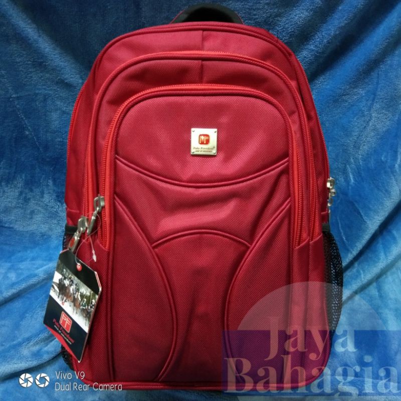 Ransel Laptop Wanita Polo Freedom Merah Tas Sekolah Kuliah Kerja Emboss Belakang Tebal