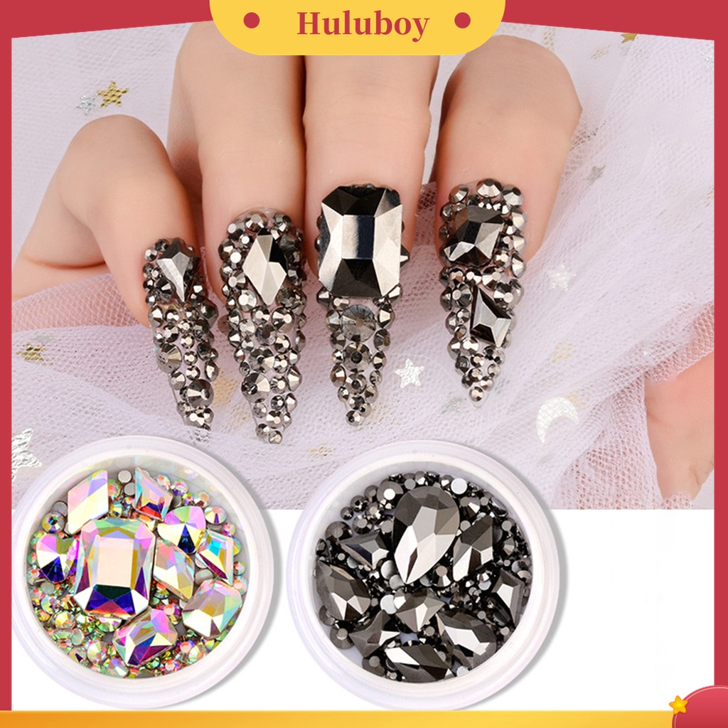 Huluboy Huluboy♡ 1 Kotak Kuku Palsu 3D Aksen Berlian Imitasi Untuk Dekorasi Manicure