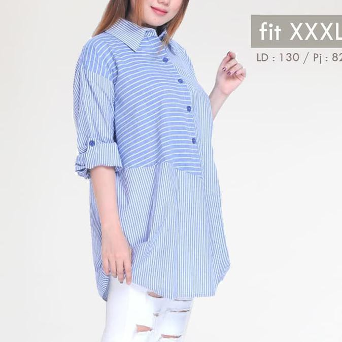 MDNgeo LD 130 XXXL atasan wanita KEMEJA jumbo big size muslim - Biru Muda