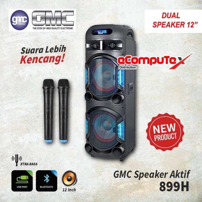 SPEAKER KARAOKE PORTABLE GMC 899H / 899 H BLUETOOTH MIC 2X12 INCH GARANSI RESMI