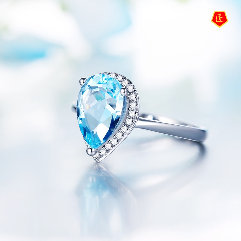 [Ready Stock]Blue Crystal Topaz Ring Simple and Stylish