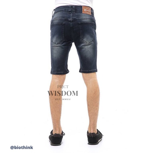 Wisdom Short Pants Ripped  Skinny Jeans Celana Pendek Pria Sticker Motive Material Denim Softjeans Stretch ORIGINAL - Biothing