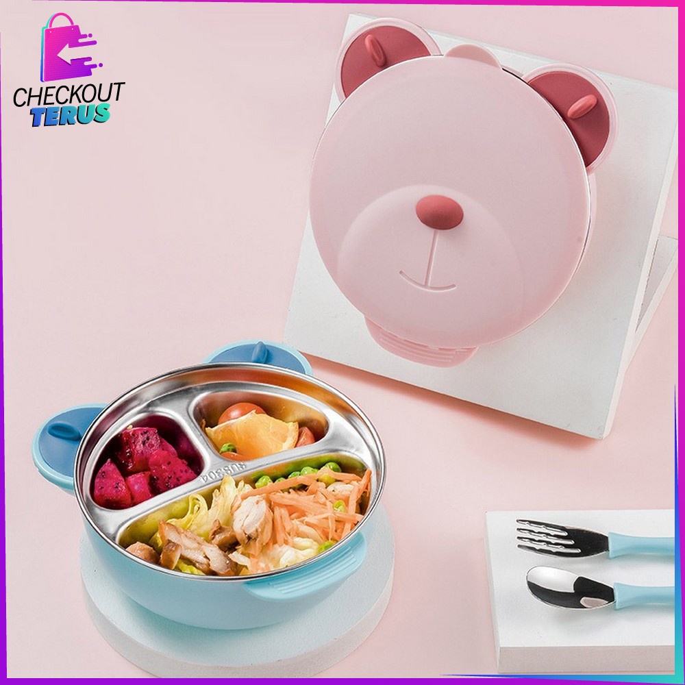 CT C353 Lunch Box Anak Karakter Bear Lucu Set BPA FREE Tempat Makan Anak Stainless Kotak Penyimpanan Bekal Anak Karakter