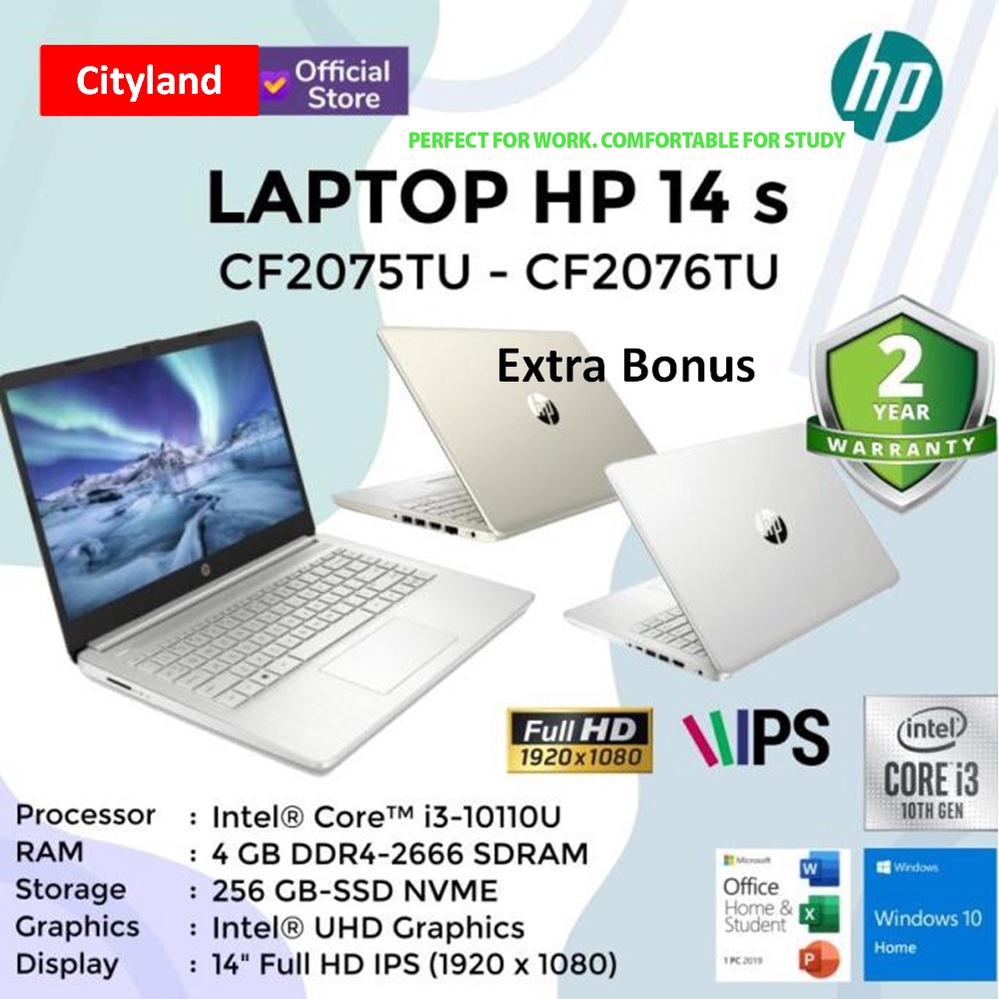 Laptop HP 14s-cf2076tu intel core i3-10110u 4GB/256GB SSD Windows 10 14