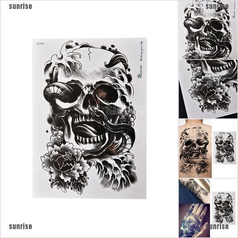 Sunrise Stiker Tato Temporer Motif Tengkorak Seram Warna Hitam Anti Air Untuk Lengan Tubuh Shopee Indonesia