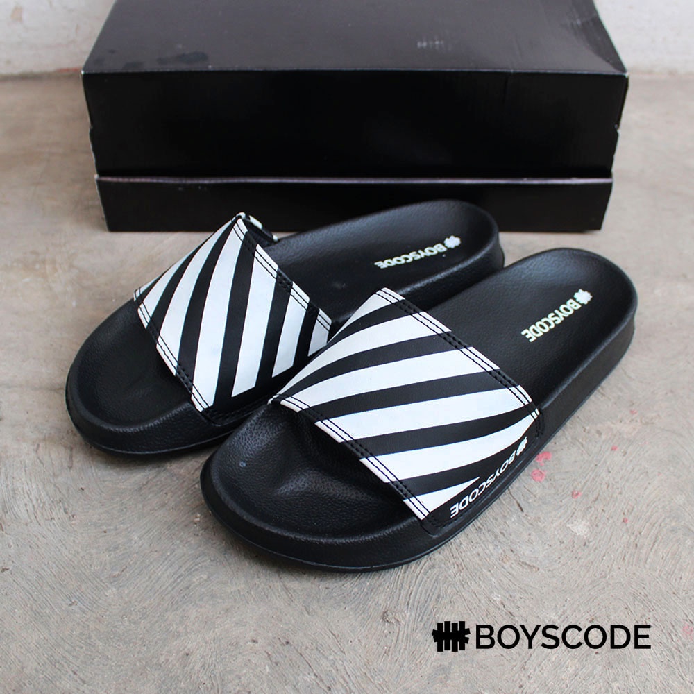 Sendal Selop Pria Distro Boyscode Motif Zebra Original Fullblack / Sendal Slide Pria / Slip On Pria