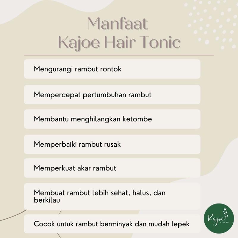 KAJOE HAIR TONIC Tonik Anti Hair Fall Penumbuh Rambut Alami Rambut Rontok Lepek Kering Rusak 100 ML