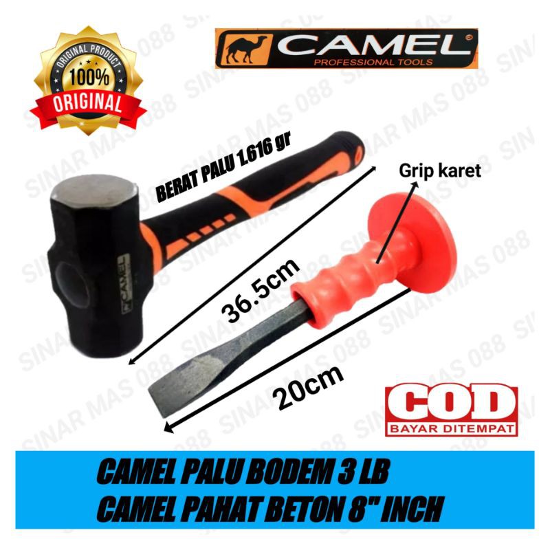 Jual Camel Paket Palu Bodem Palu Batu 2lb Dan 3lb Pahat Beton Grip Karet 8 Inch Shopee 2389