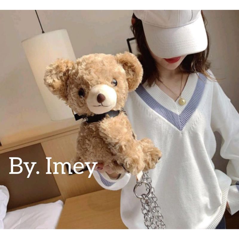 BNG Tas Selempang BERUANG merangkulku Tas selempang boneka tas bulu tas handphone Slingbag gembok