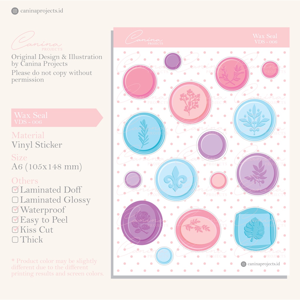 

Sticker Deco Journal Wax Seal Pink Light Blue Purple VDS-006
