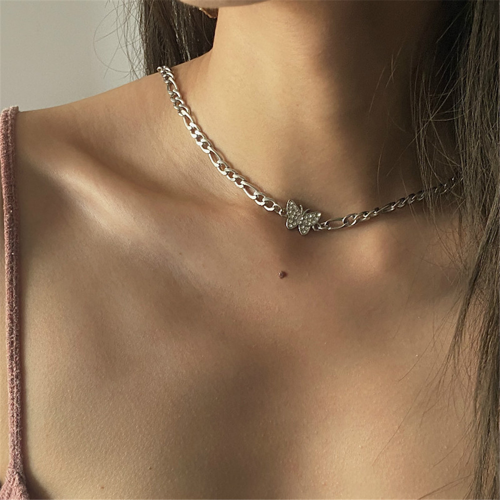 Kalung Klavikula Kupu-kupu Berlian Imitasi,kalung Rantai