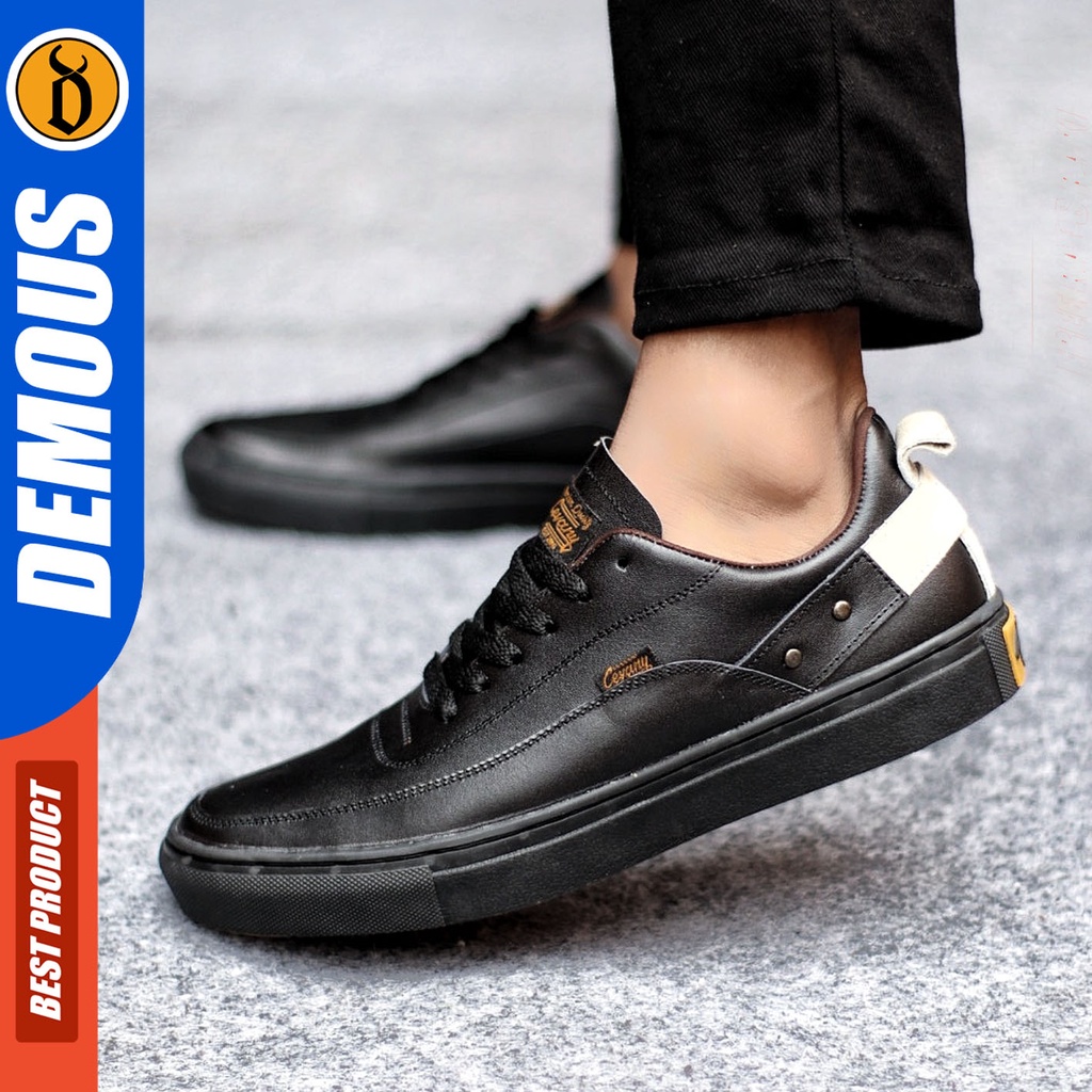 Sepatu Sneakers Pria Sepatu Casual Pria Kulit Asli Sepatu Kerja Kuliah Kondangan Sepatu Hitam Pria DEMOUS CYRE