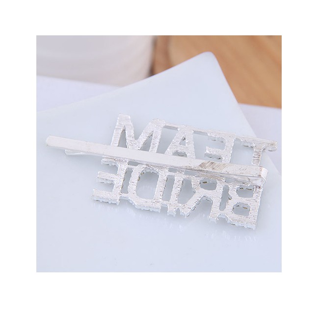 LRC Jepit Rambut Fashion Silver Metal Flash Diamond Double Row Letter Hairpin A58531