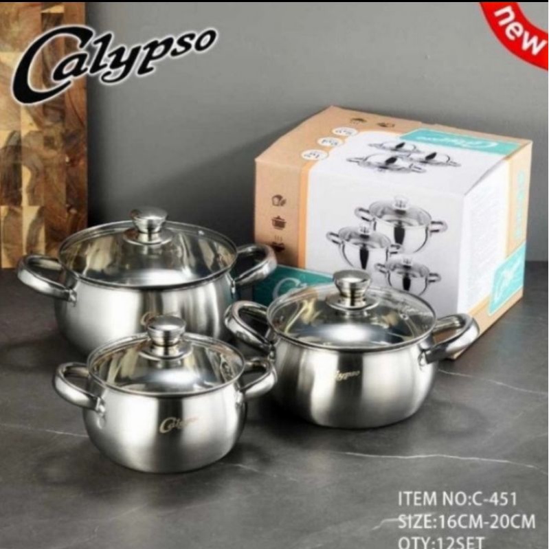 panci set calypso isi 3pcs TEBAL ukuran 16cm 18cm 20cm / panci soup pot tutup kaca induksi ukuran 16cm 18cm 20cm / panci 3 pcs pumpkin bulat 16cm 18cm 20cm