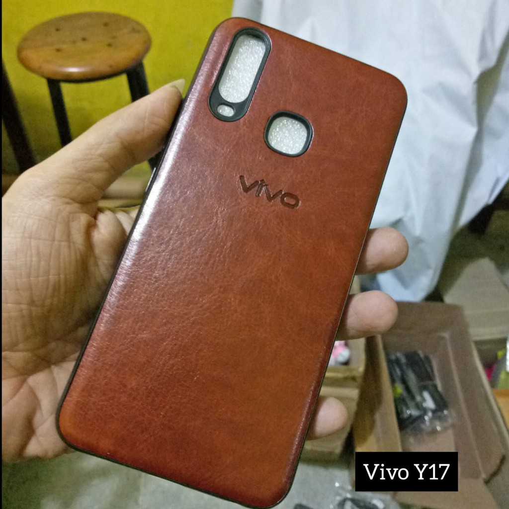 Leather Case Vivo Y17 Kulit Logo Ori Premium