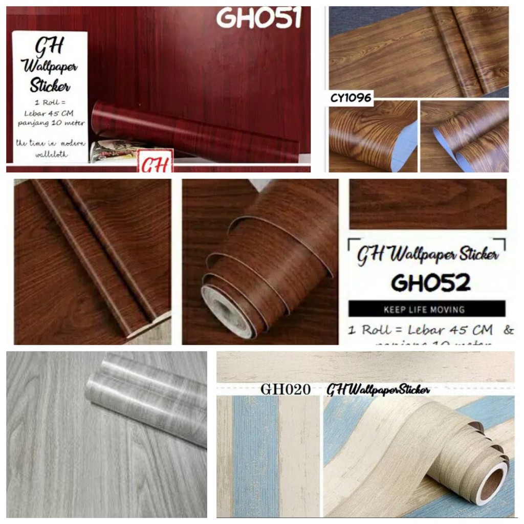 Wallpaper Dinding Stiker Serat Kayu Coklat, merah marun