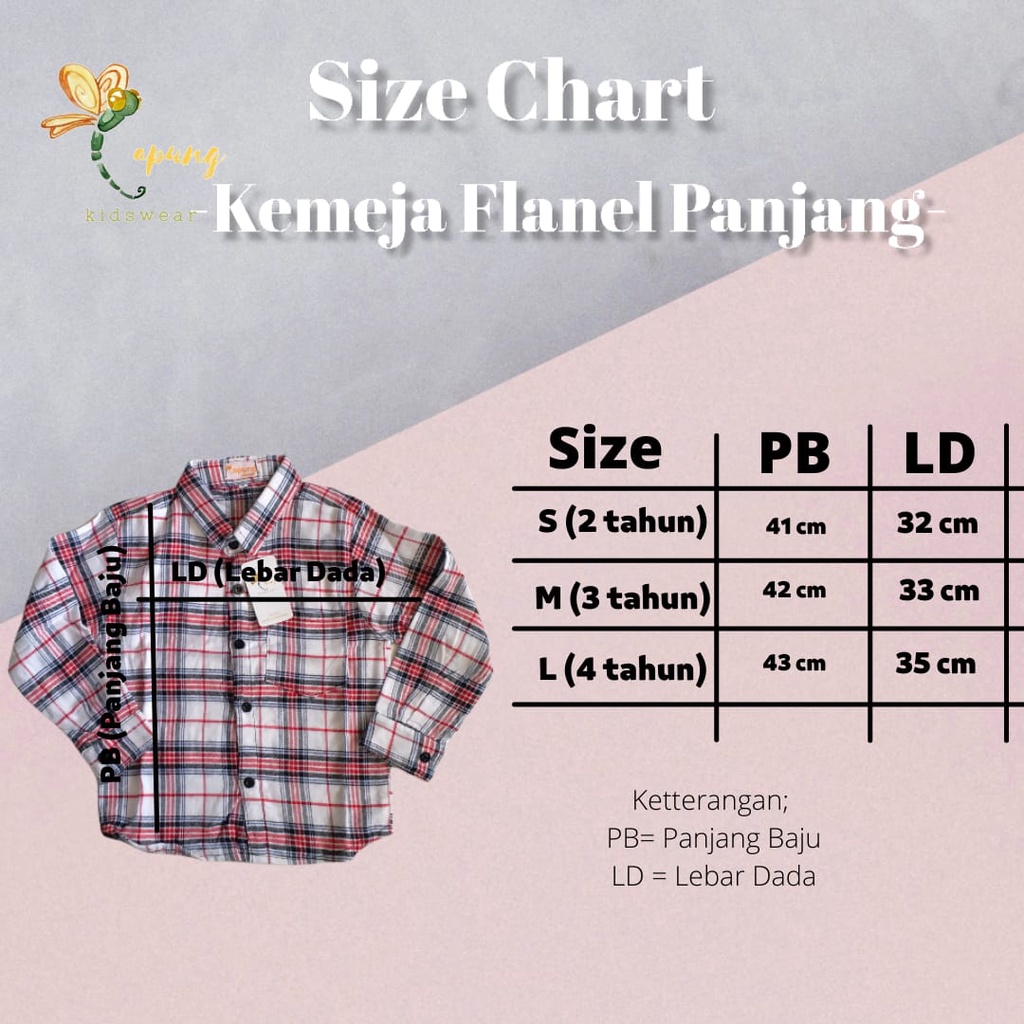 (capung kidswear) Kemeja Anak Laki-Laki dan Perempuan Kotak Flanel Lengan Panjang  (1-6 tahun)