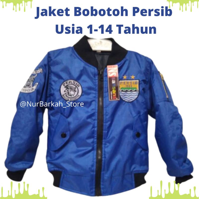 JAKET BOMBER BOBOTOH PERSIB ANAK USIA 1-14 TAHUN TANGGUNG BAHAN PARASUT WARNA BIRU ADA LOGO MAUNG BA