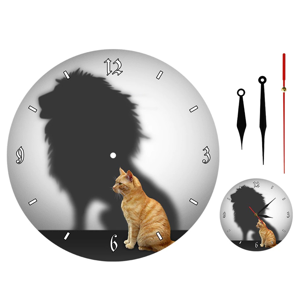 Free Ongkir Funny Cat With Lion Shadow Conceptual Wall Clock Home