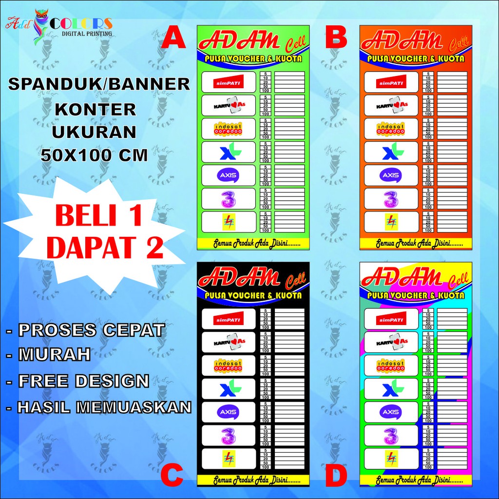 Banner/Spanduk Konter Pulsa Ukuran 50x100 cm Dapat 2