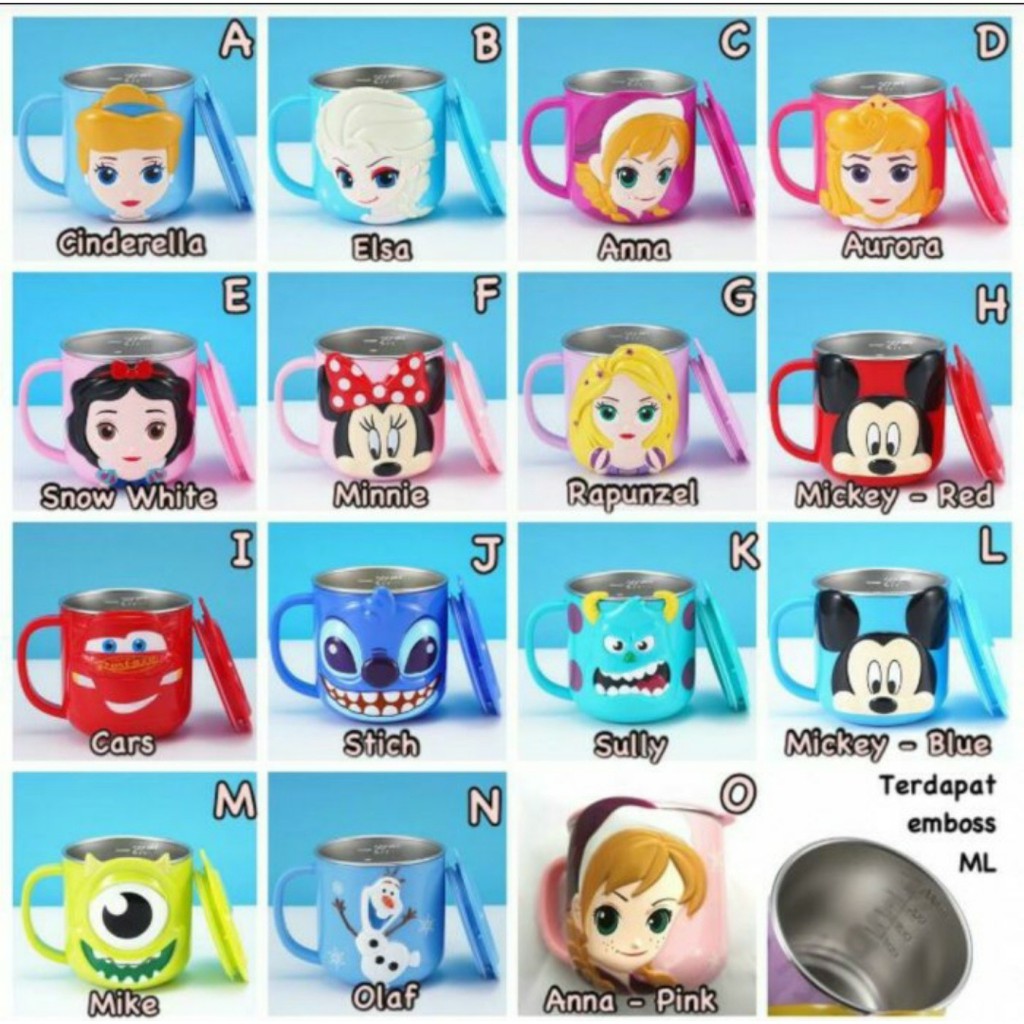 Disney Gelas Minum Mug StainlessSteel 316 Souvenir Gelas / Mug Tutup Stainless Steel TERMURAH