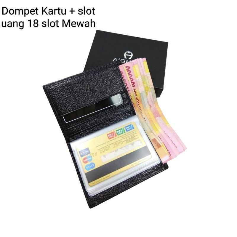 Dompet Kartu 18 in 1 Card Holder + slot uang kulit sintetis dompet kartu kredit elegan