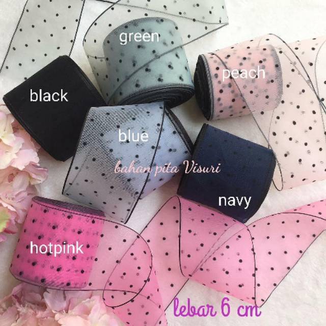 Pita Organza Black Dottie 6 cm per 1 yard (90 cm)