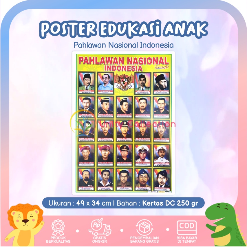 Poster Edukasi Anak Belajar Pahlawan Nasional Kemerdekaan Indonesia