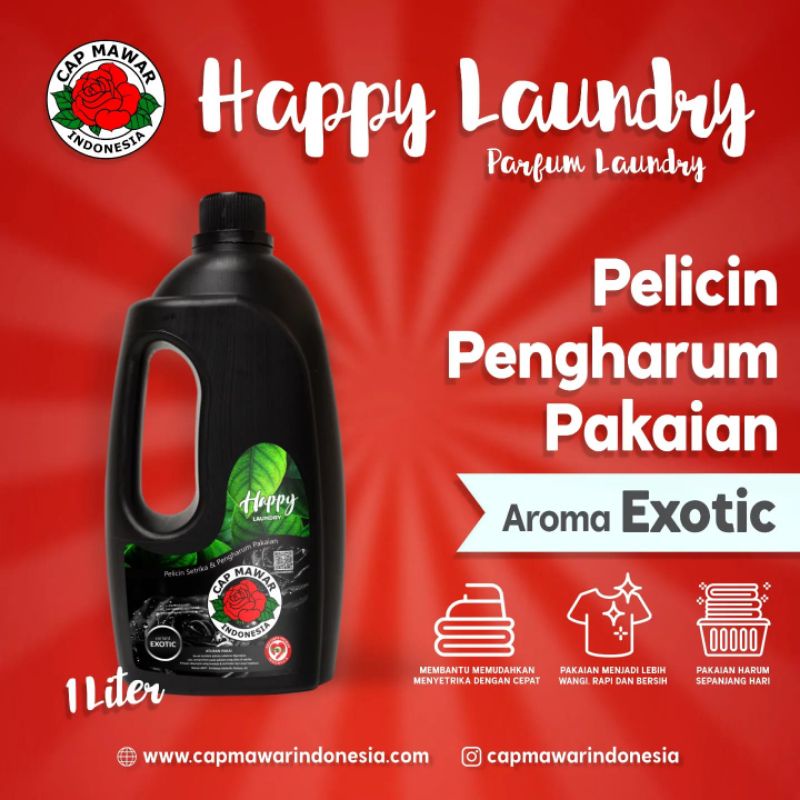 PARFUM HAPPY LAUNDRY AROMA EXCOTIC (HITAM) 1 LITER / PELICIN DAN PENGHARUM PAKAIAN / PARFUM LAUNDRY