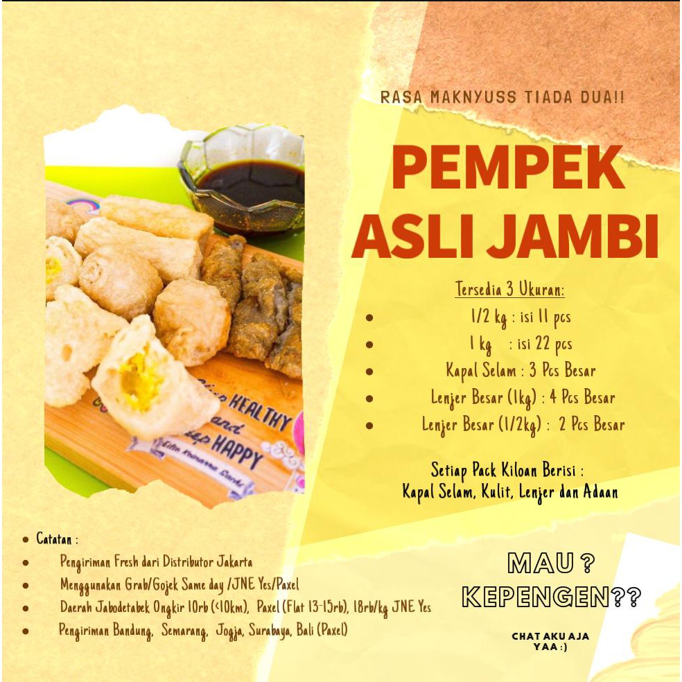 

ASLI PEMPEK JAMBI PAKET KAPAL SELAM BESAR ISI 3PCS/1KG + CUKO