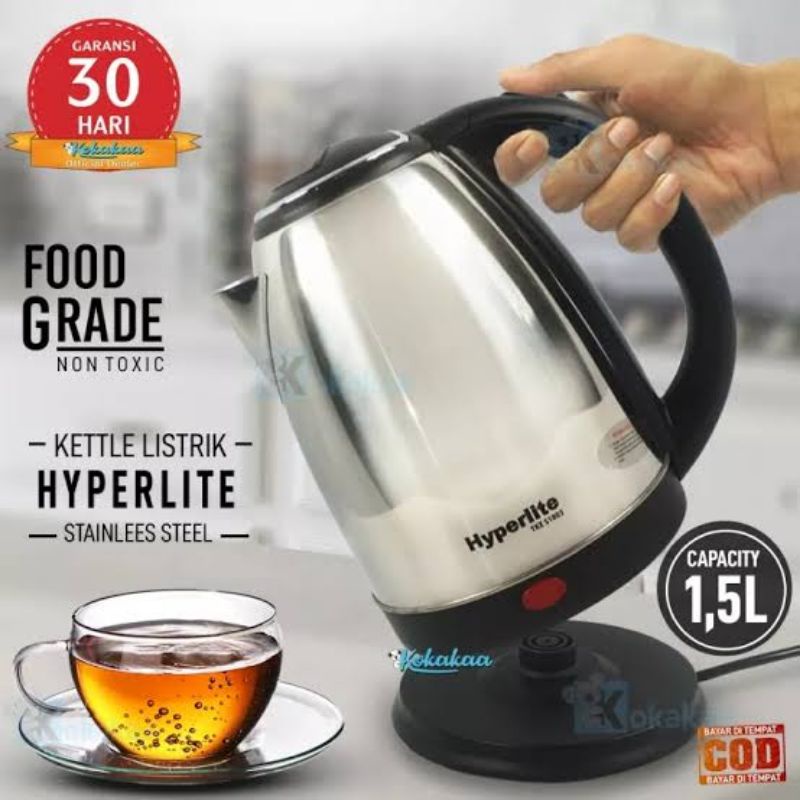 TEKO CERET LISTRIK ELECTRIC KETTLE OTOMATIS ALAT PEMANAS AIR 1,5 1.5 LITER HYPERLITE TKE S1505 S 150