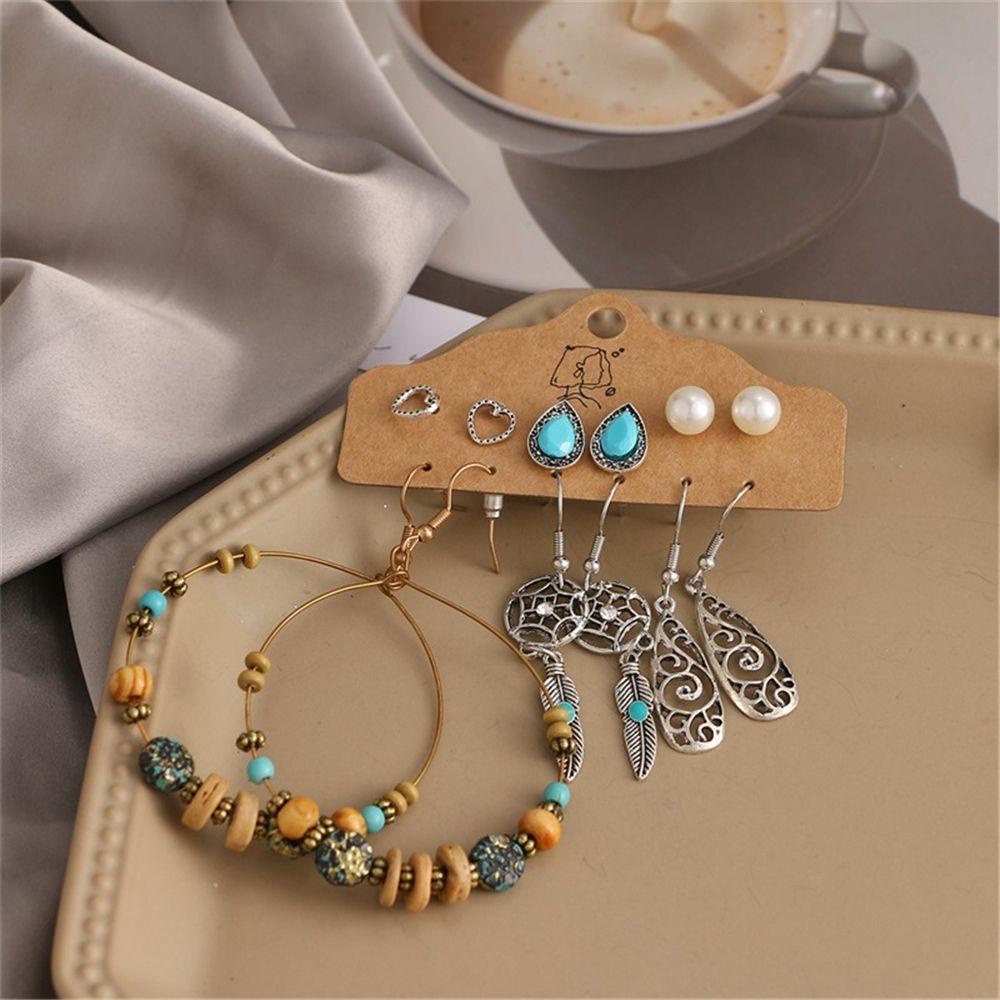 Suyo 6pasang Drop Menjuntai Anting Set Fashion Gaya Nasional Bronze Waterdrop Bohemian Earrings