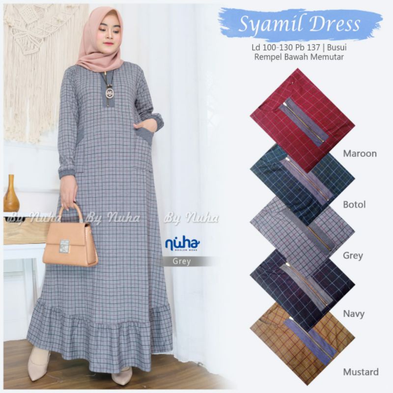 GAMIS BUSUI RESLETING DEPAN LD 100-130 GAMIS DIANA DENIM WANITA TERBARU MOTIF KOTAK KOTAK FASHION MU