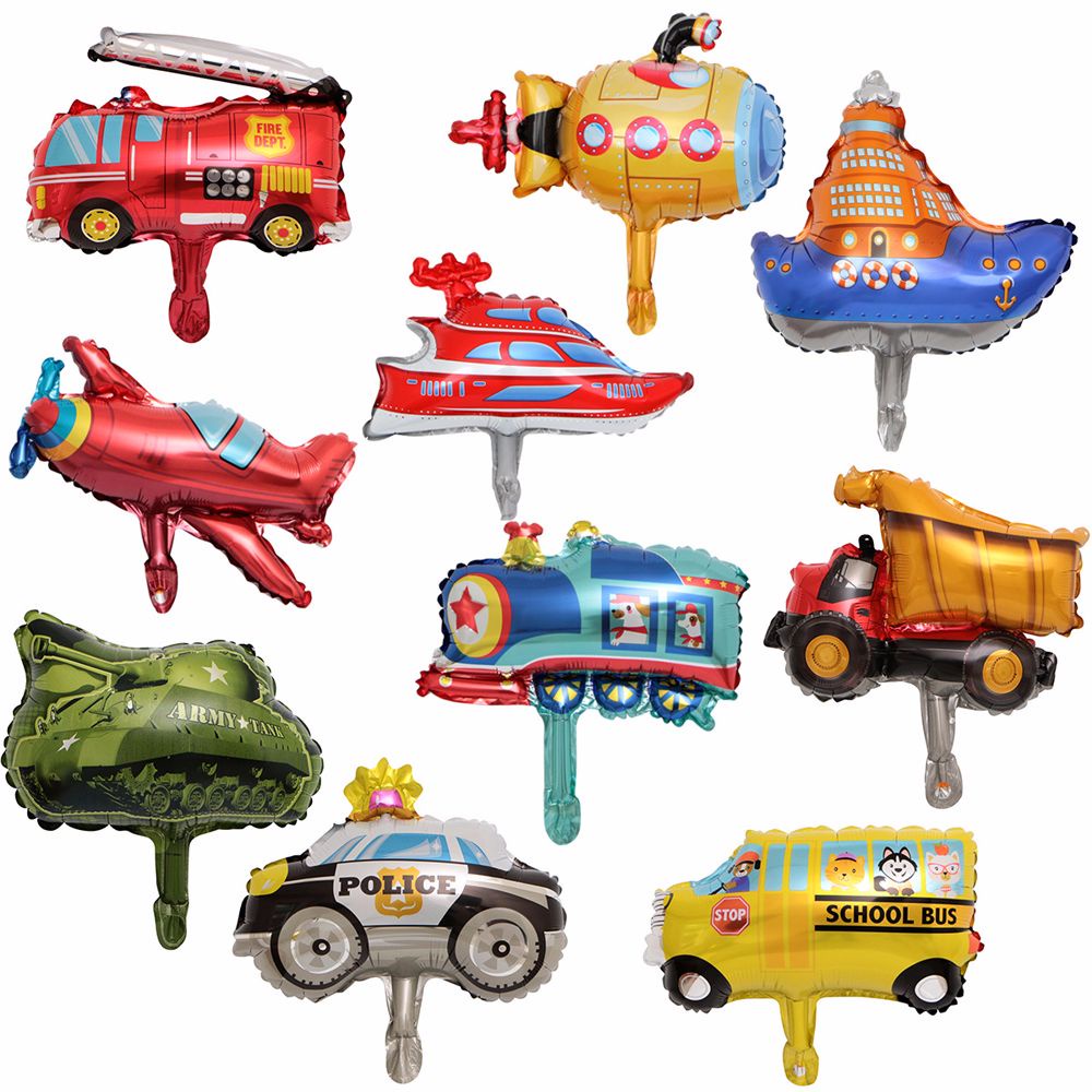 QUINTON Children Car Balloon Toy Birthday Party Decoration Inflatable Toys Aluminum Foil Balloon Kid Gifts Astronaut Submarine Cartoon Tank Mini Transportations UFO Airplane