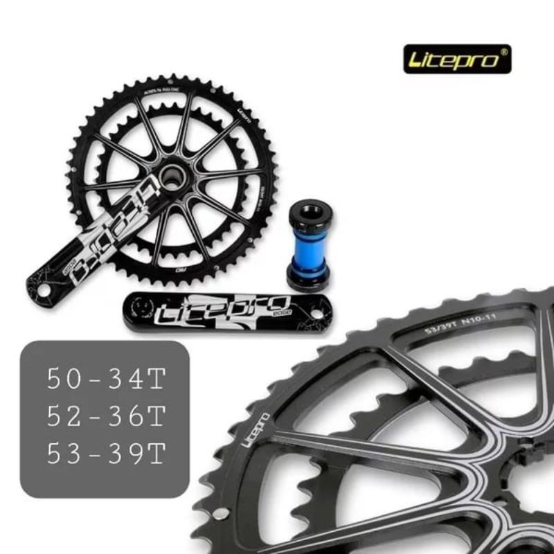 Crank LITEPRO EDGE AIO HOLLOW BB HT2 Double Chainring 52 - 36T 53 - 39T Arm 170mm